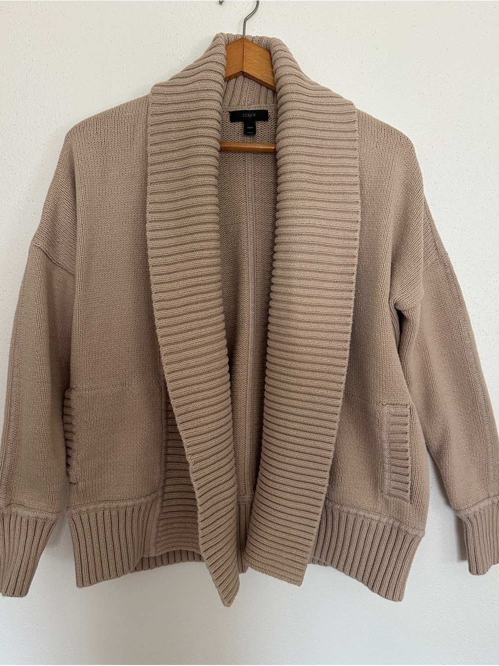 J. Crew Taupe Shawl-Collar Open Cardigan